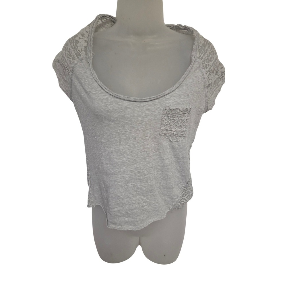 Y2k Hollister Lace Trimmed Cropped Tee Shirt Light‎ Gray Womens Size Small
